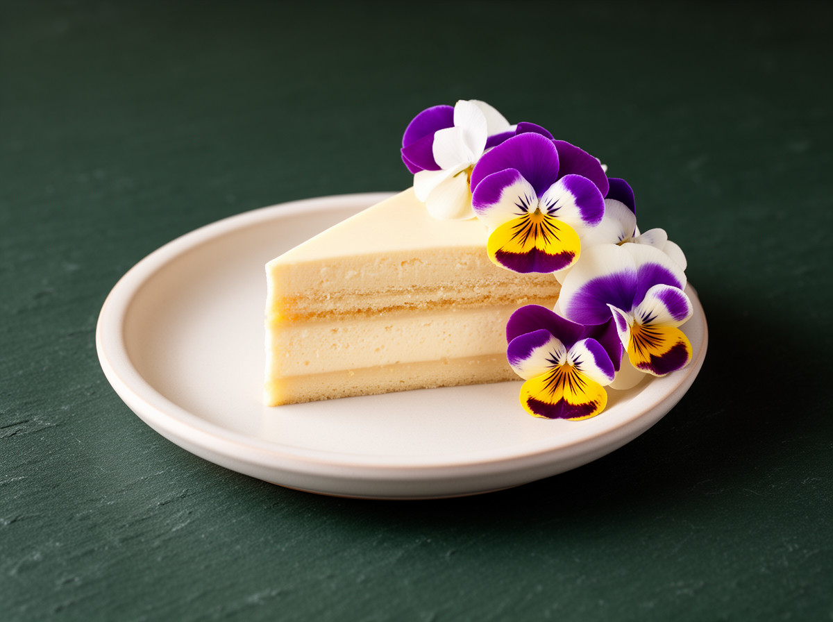 Elegant dessert finished with edible flowers