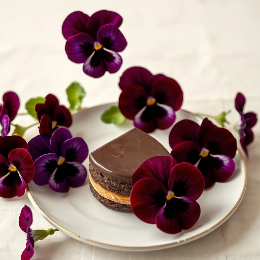 Tricolor mixed-face edible pansies arranged for visual variety