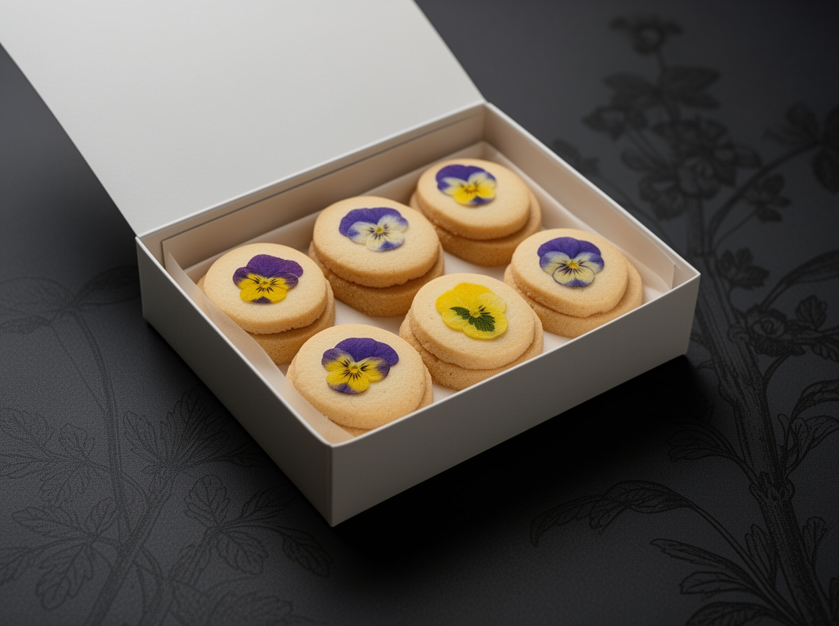 Signature baked goods finished with edible flowers